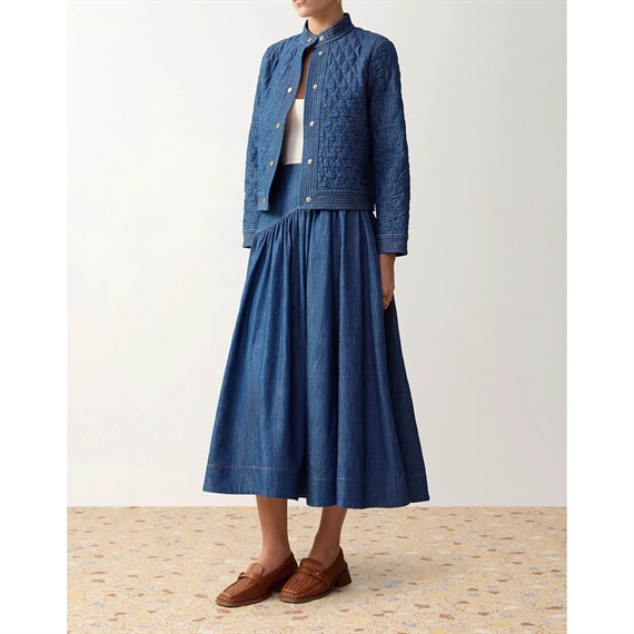 Zimmermann Echo Denim Midi Nederdel, Railway Blue